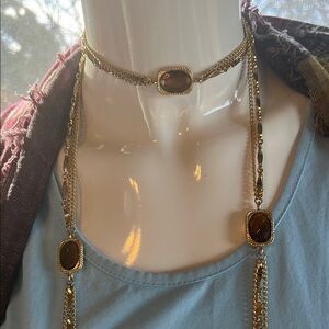 Gold and Brown Vintage Necklace with Amber Stones